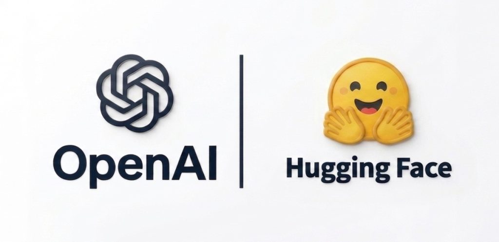 The OpenAI and Hugging Face logos set side by side, separated by a vertical rule.